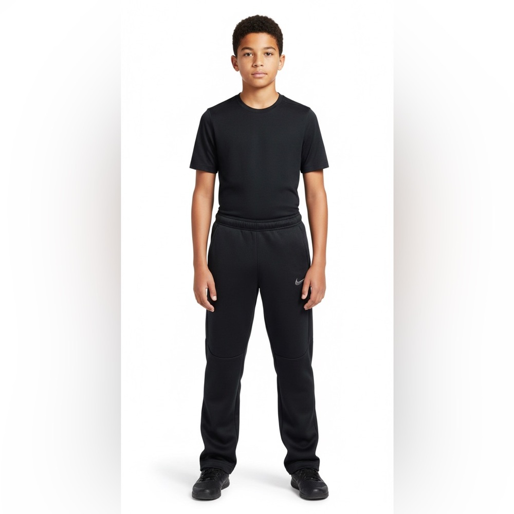 Nike XL Black Polyester Activewear Track Pants Straight Leg Drawstring Waist Boy